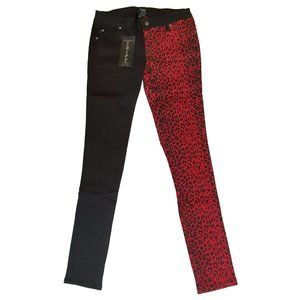New Tripp NYC Red Leopard Black Split Skinny Jeans